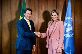 Brazilian Economy Minister Fernando Haddad Receives The Queen Of The Netherlands, Máxima Zorreguieta Cerrut.