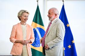 President Of Brazil, Luiz Inácio Lula Da Silva, Receives President Of The European Commission, Ursula Von Der Leyen.