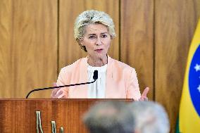 President Of Brazil, Luiz Inácio Lula Da Silva, Receives President Of The European Commission, Ursula Von Der Leyen.