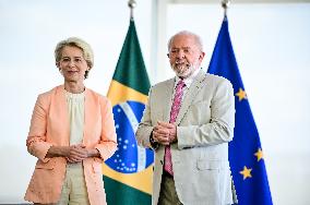 President Of Brazil, Luiz Inácio Lula Da Silva, Receives President Of The European Commission, Ursula Von Der Leyen.