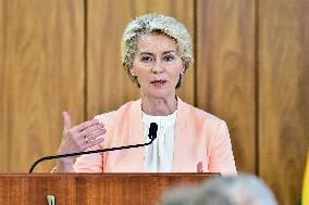 President Of Brazil, Luiz Inácio Lula Da Silva, Receives President Of The European Commission, Ursula Von Der Leyen.