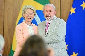 President Of Brazil, Luiz Inácio Lula Da Silva, Receives President Of The European Commission, Ursula Von Der Leyen.