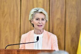 President Of Brazil, Luiz Inácio Lula Da Silva, Receives President Of The European Commission, Ursula Von Der Leyen.