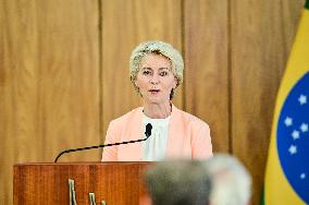 President Of Brazil, Luiz Inácio Lula Da Silva, Receives President Of The European Commission, Ursula Von Der Leyen.