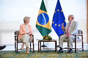 President Of Brazil, Luiz Inácio Lula Da Silva, Receives President Of The European Commission, Ursula Von Der Leyen.