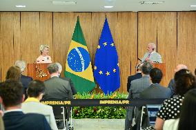 President Of Brazil, Luiz Inácio Lula Da Silva, Receives President Of The European Commission, Ursula Von Der Leyen.