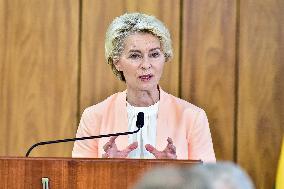 President Of Brazil, Luiz Inácio Lula Da Silva, Receives President Of The European Commission, Ursula Von Der Leyen.