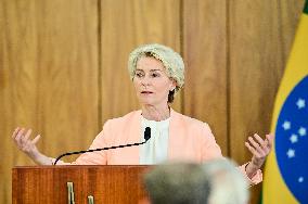 President Of Brazil, Luiz Inácio Lula Da Silva, Receives President Of The European Commission, Ursula Von Der Leyen.