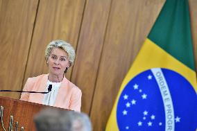 President Of Brazil, Luiz Inácio Lula Da Silva, Receives President Of The European Commission, Ursula Von Der Leyen.