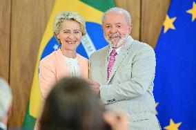 President Of Brazil, Luiz Inácio Lula Da Silva, Receives President Of The European Commission, Ursula Von Der Leyen.