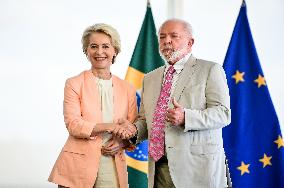 President Of Brazil, Luiz Inácio Lula Da Silva, Receives President Of The European Commission, Ursula Von Der Leyen.