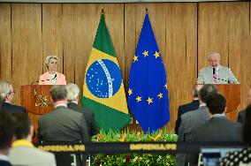 President Of Brazil, Luiz Inácio Lula Da Silva, Receives President Of The European Commission, Ursula Von Der Leyen.