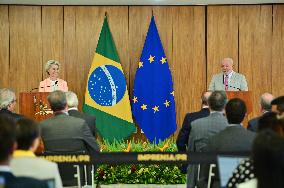 President Of Brazil, Luiz Inácio Lula Da Silva, Receives President Of The European Commission, Ursula Von Der Leyen.