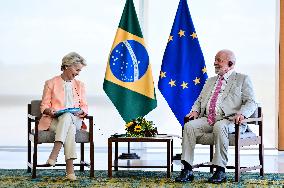 President Of Brazil, Luiz Inácio Lula Da Silva, Receives President Of The European Commission, Ursula Von Der Leyen.