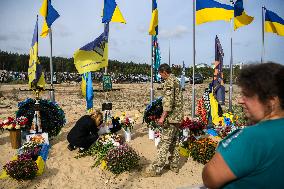 Flags On The Graves Of Ukrainian Soldiers On The Alley Of Heroes In Irpin