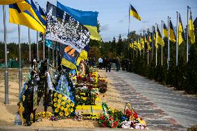 Flags On The Graves Of Ukrainian Soldiers On The Alley Of Heroes In Irpin