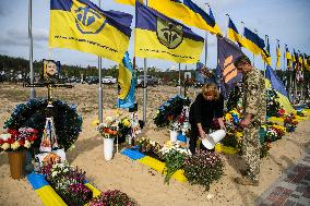 Flags On The Graves Of Ukrainian Soldiers On The Alley Of Heroes In Irpin