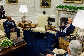 DC: President Biden Recieves Breifing on Ukraine with Chairman of the Joint Chiefs Charles Brown Jr.