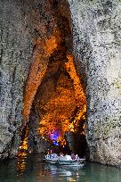 Tourist Visit Karst Cave Scene in Bijie