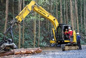 Japan PM inspects tree felling work in Ibaraki