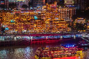 Tourists Enjoy The Night View in Chongqing