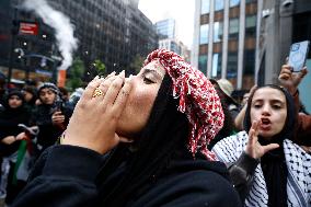 Palestinian Rally In Response To Hamas Attack In New York City