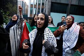 Palestinian Rally In Response To Hamas Attack In New York City