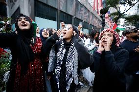 Palestinian Rally In Response To Hamas Attack In New York City