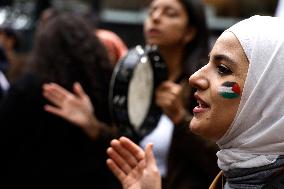 Palestinian Rally In Response To Hamas Attack In New York City