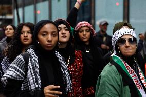 Palestinian Rally In Response To Hamas Attack In New York City