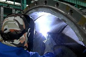 Workers Weld Steel Products in Jingjiang