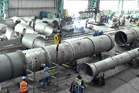 Workers Weld Steel Products in Jingjiang