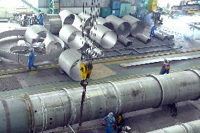 Workers Weld Steel Products in Jingjiang