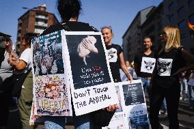 The Protest Of Animal Rights Activists For The Killing Of Pigs In The Shelter Santuario Progetto Cuori Liberi Of Sairano In Mila