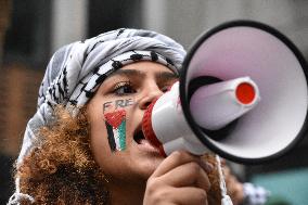 Pro-Palestinian And Pro-Israeli Protesters Demonstrate Outside The Consulate General Of Israel In New York City