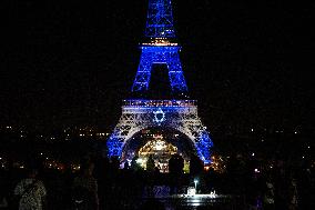 The Eiffel Tower Illuminated In Israeli Colors - Paris