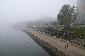 The Songhua River Shrouded in Heavy Gog in Jilin