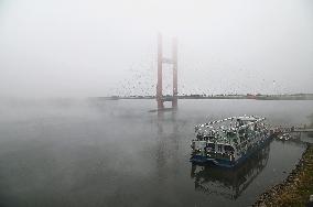 The Songhua River Shrouded in Heavy Gog in Jilin