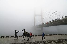 The Songhua River Shrouded in Heavy Gog in Jilin