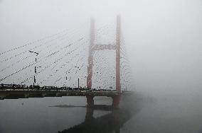 The Songhua River Shrouded in Heavy Gog in Jilin