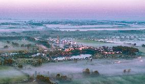 Advection Fog Surrounds a Field in Suqian