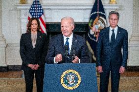 US President Joe Biden delivers remarks on the terrorist attacks in Israel