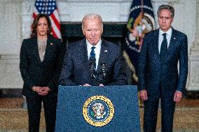 US President Joe Biden delivers remarks on the terrorist attacks in Israel