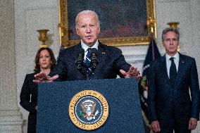 US President Joe Biden delivers remarks on the terrorist attacks in Israel