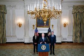 US President Joe Biden delivers remarks on the terrorist attacks in Israel