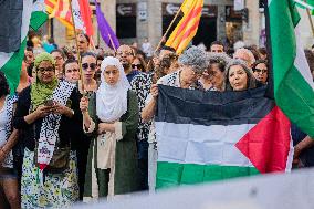 Rally In Favor Of Palestine In Barcelona.