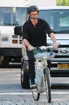 Hugh Jackman Riding A Bike - NYC