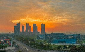 Buildings Under Construction Under The Rising Sun