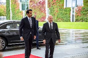 German Chancellor Scholz Meet Emir of Qatar in Berlin, Germany