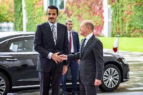 German Chancellor Scholz Meet Emir of Qatar in Berlin, Germany